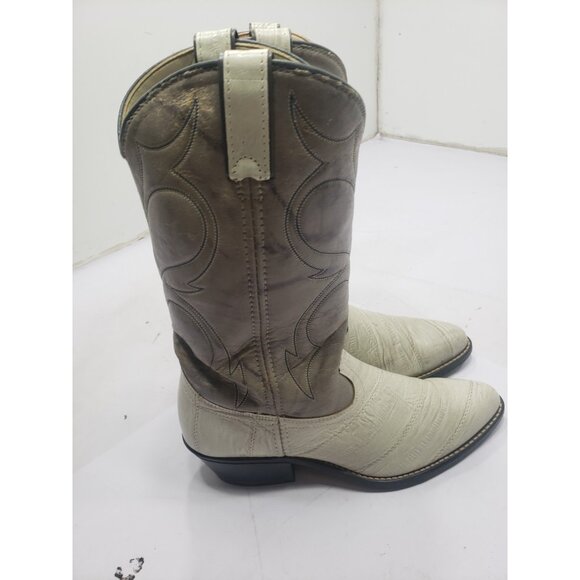 Acme 5971 Off White W/ Gray Embossed Grain Print Cowhide Leather Boots Size 8 D main image 6